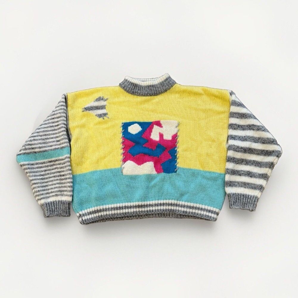 Vintage Sweater Womens M Wool Blend Knit Retro Back to Back Cropped‎ 80s 90s
